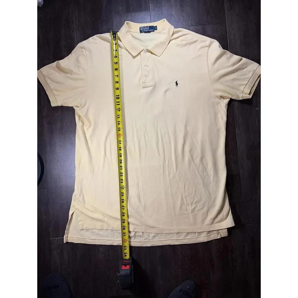 Polo Ralph Lauren Polo Shirt Yellow Pony Logo Short‎ Sleeve Mens XL Cotton